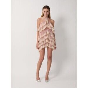 NEW AKNVAS Angelica pink cocktail dress Lace Tiered Party Dress W Sequins, US2